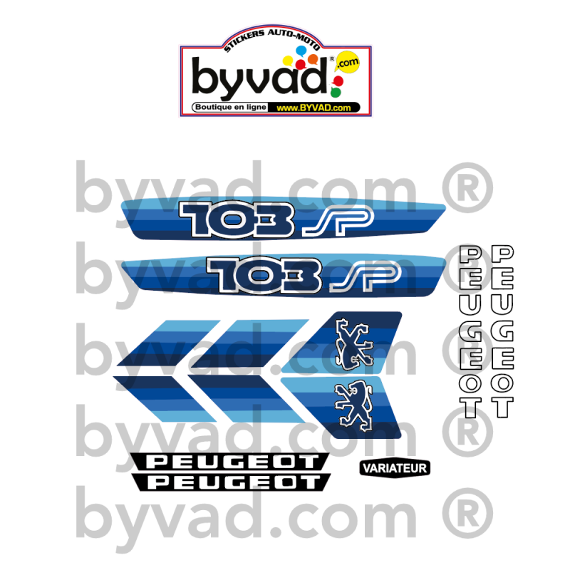 Kit autocollants Peugeot 103 SP Bleu