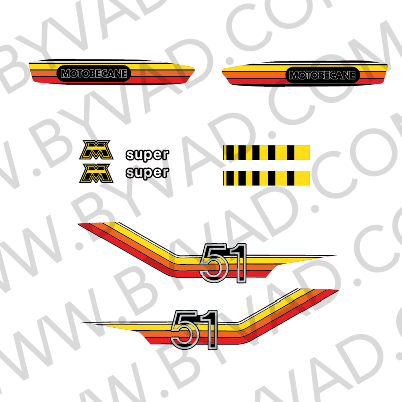 Kit sticker complet MOTOBECANE 51 MBK 51 MOBYLETTE COLORIS ORANGE