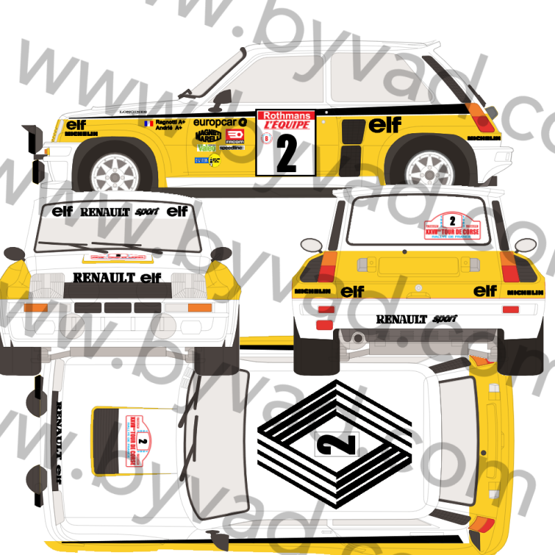 Déco complète Renault 5 Turbo Tour de Corse 1983 Jean Ragnotti