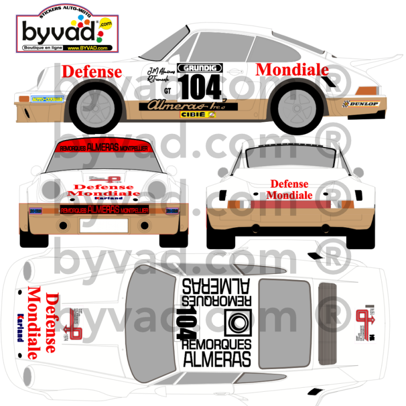 Kit déco Porsche 911 DEFENSE MONDIALE TOUR AUTO 1974