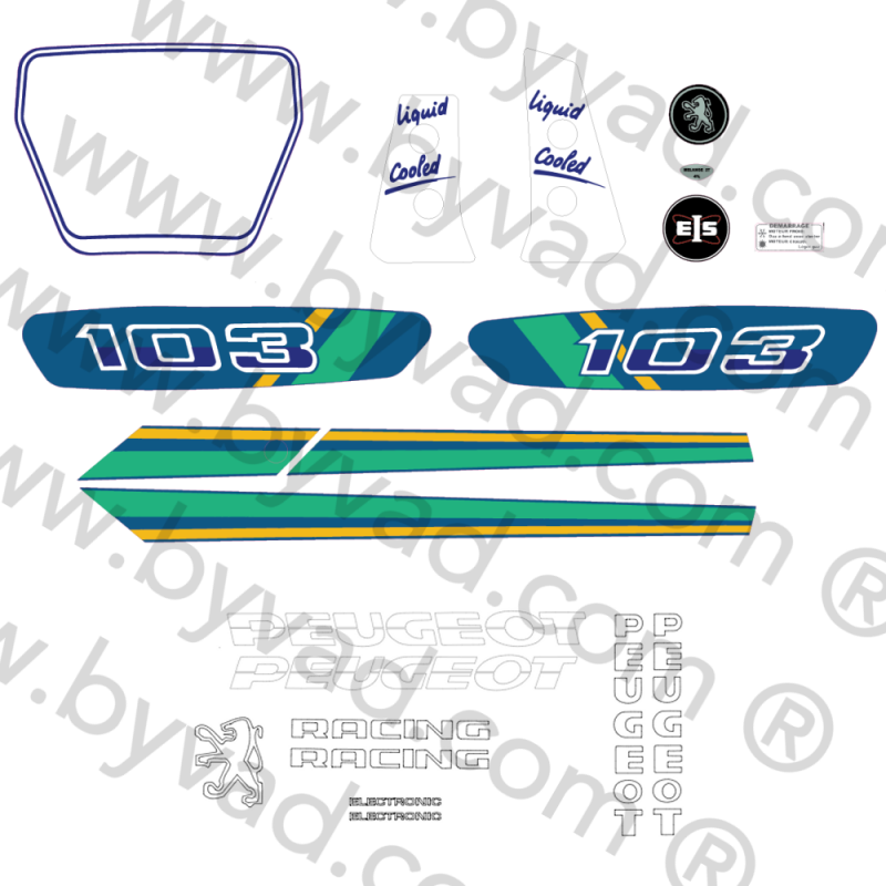 Kit autocollants Peugeot 103 RCX LC BLEU