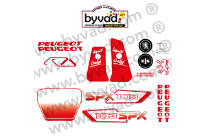 Kit autocollants Peugeot 103 SPX LC BLANC et ROUGE
