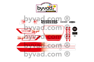 Kit autocollants Peugeot 103 SP Phase 3 Blanc et Rouge