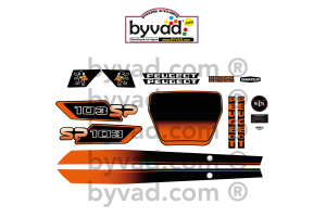 Kit autocollants Peugeot 103 SP Phase 3 Noir et Orange