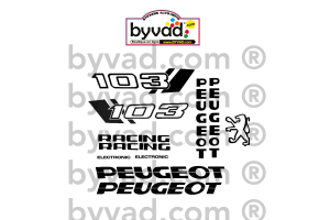 Kit d'autocollants Peugeot 103 MVL, SP... type RCX Racing . coloris au choix