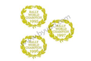 Six stickers Rally World Champion 1995-1996-1997